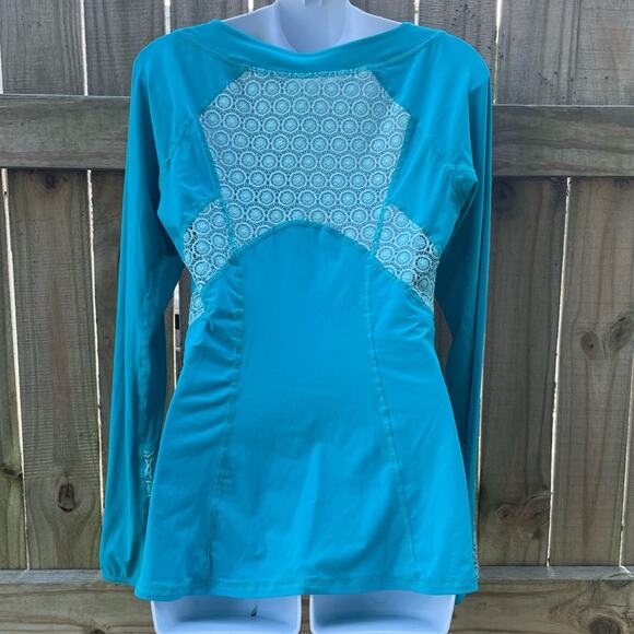Bobbe HER MAJESTY TOP BEAUTIFUL TEAL SUNBURST LACE LONG SLEEVE - Picture 3 of 4
